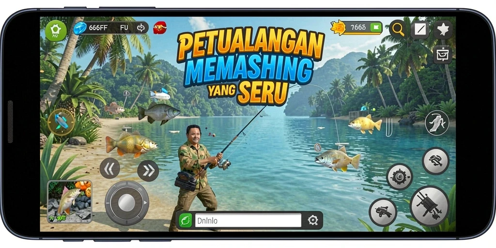 Screenshot gameplay 666FF menampilkan aksi memancing yang seru dan menakjubkan.