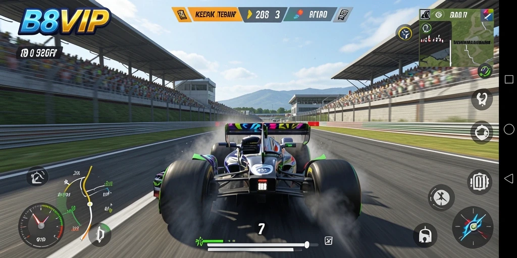 Tampilan gameplay B8VIP dengan balapan motor yang mendebarkan di lintasan.