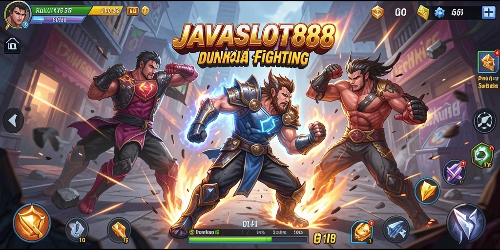 Tampilan aksi pertarungan intens di <strong>JAVASLOT88</strong> dengan karakter yang menarik.