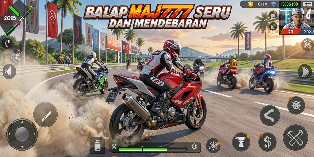 Gameplay seru balapan motor di trek menantang.