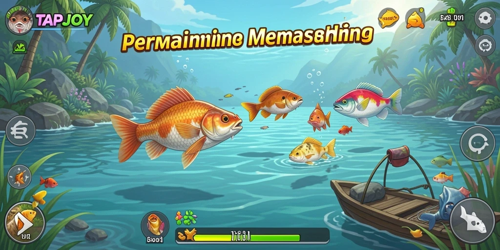 Gameplay TAPJOY yang menampilkan aktivitas memancing yang seru dan menantang.