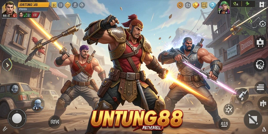 Screenshot utama UNTUNG88 menampilkan aksi menegangkan dalam Battle Royale.