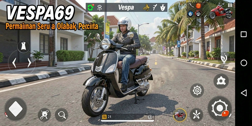 Tampilan menarik dari gameplay <strong>VESPA69</strong> dengan berbagai trek balap.